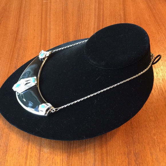 Statement Necklace | Silver & Faux Turquoise - Picture 7 of 13